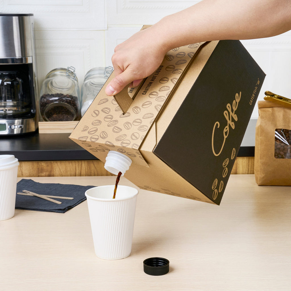 Restpresso 96 oz Kraft and Black Paper Coffee / Beverage Take Out Container - 12 Cups - 10 count box