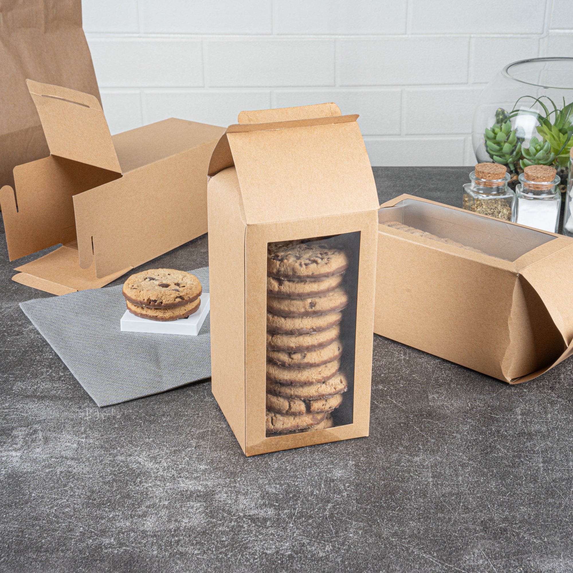 Sweet Vision Kraft Paper Tote Box - Tapered - 3 1/2" x 3 1/2" x 8 1/2" - 100 count box