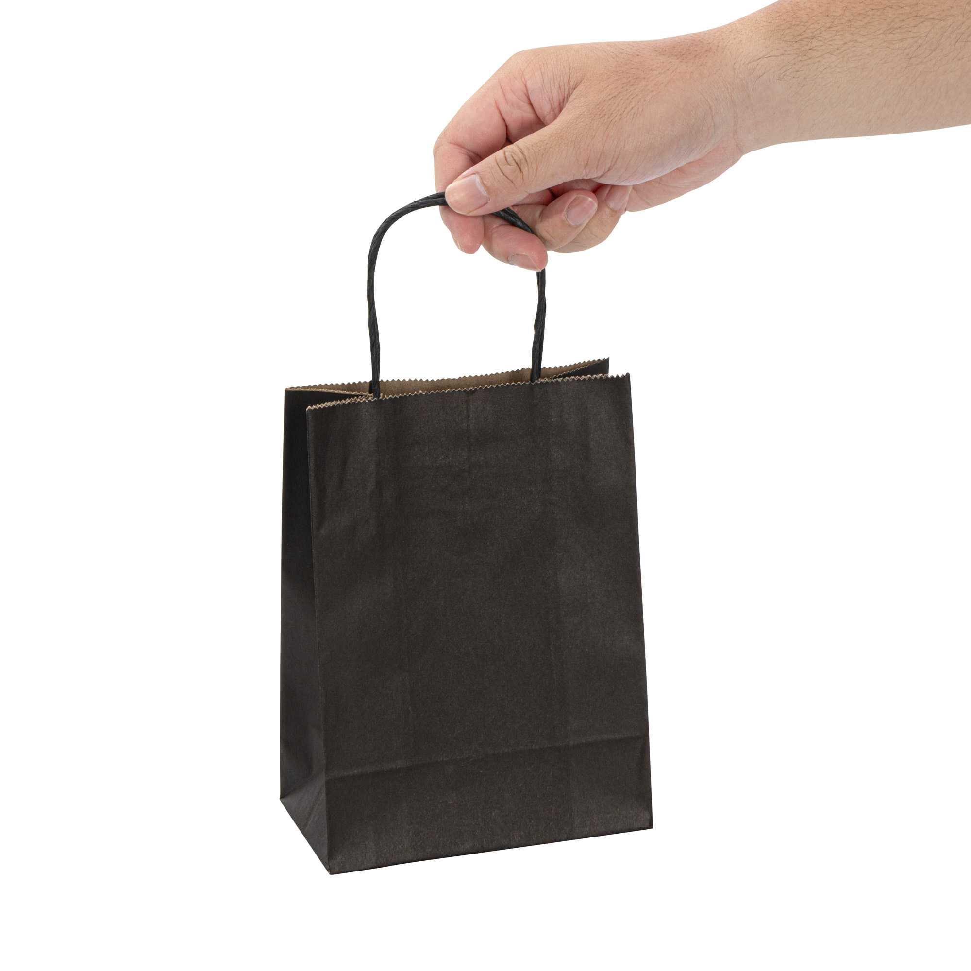 Saving Nature Black Paper Small Retail Bag - with Handles - 6" x 3 1/4" x 8 1/4" - 100 count box