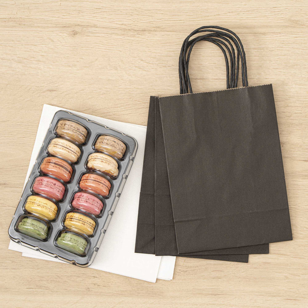 Saving Nature Black Paper Small Retail Bag - with Handles - 6" x 3 1/4" x 8 1/4" - 100 count box