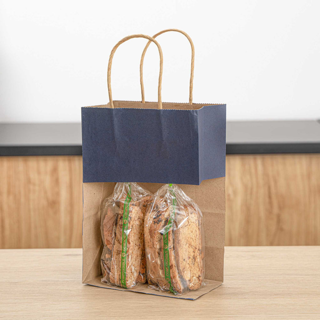 Saving Nature Dark Blue Paper Small Retail Bag - with Handles - 6" x 3 1/4" x 8 1/4" - 100 count box