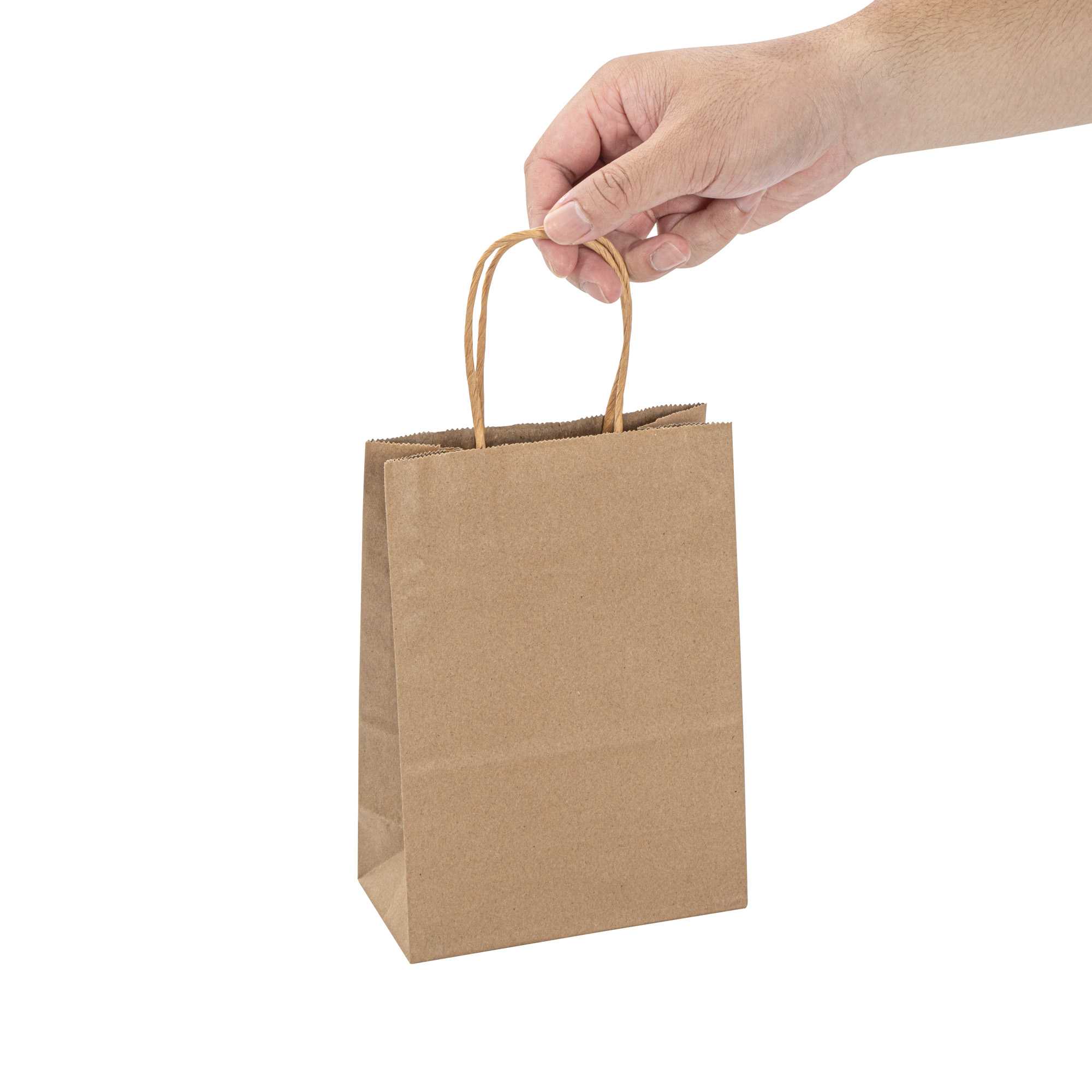 Saving Nature Kraft Paper Small Retail Bag - with Handles - 6" x 3 1/4" x 8 1/4" - 100 count box