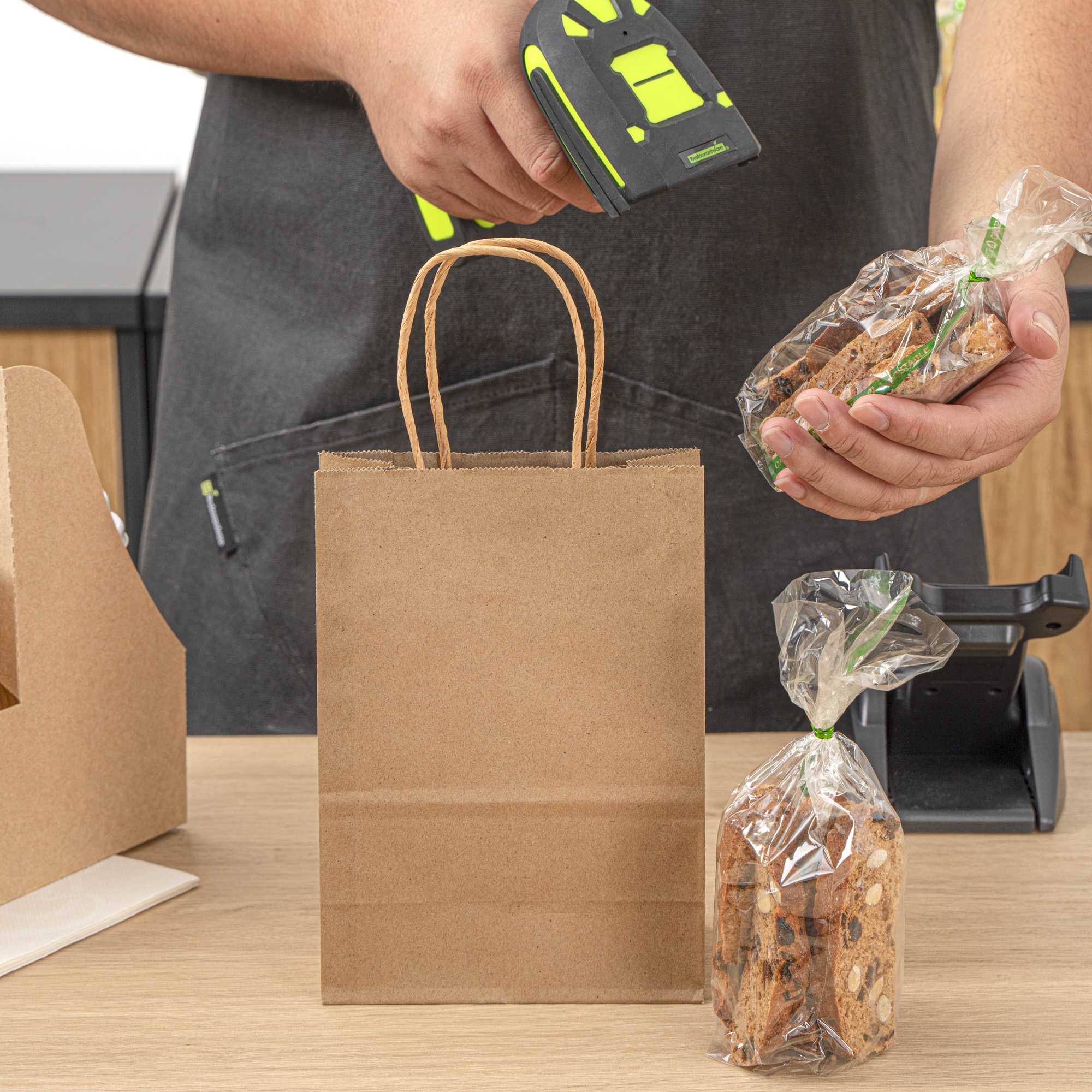 Saving Nature Kraft Paper Small Retail Bag - with Handles - 6" x 3 1/4" x 8 1/4" - 100 count box