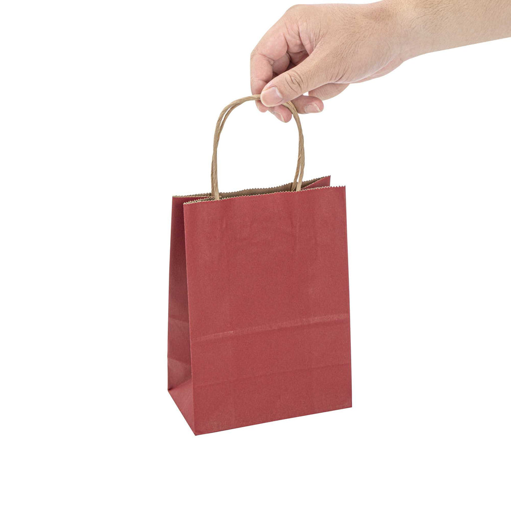 Saving Nature Red Paper Small Retail Bag - with Handles - 6" x 3 1/4" x 8 1/4" - 100 count box