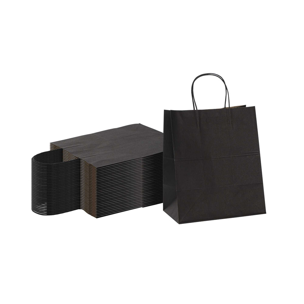 Saving Nature Black Paper Medium Retail Bag - with Handles - 10" x 6 3/4" x 12" - 100 count box