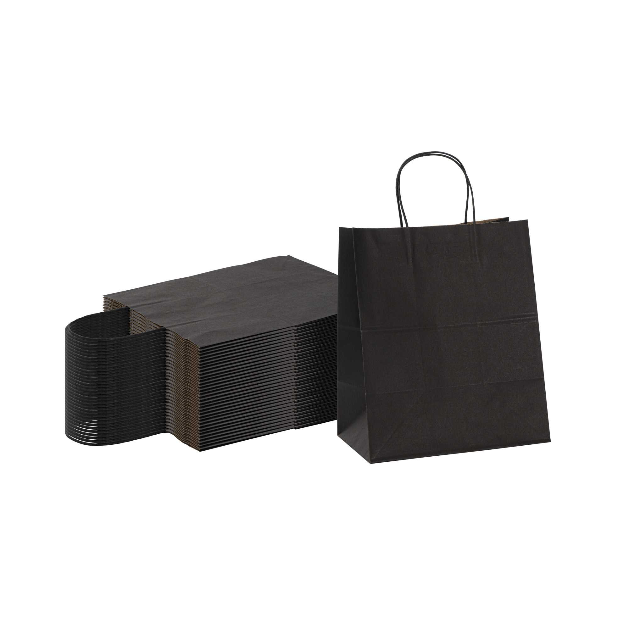 Saving Nature Black Paper Medium Retail Bag - with Handles - 10" x 6 3/4" x 12" - 100 count box
