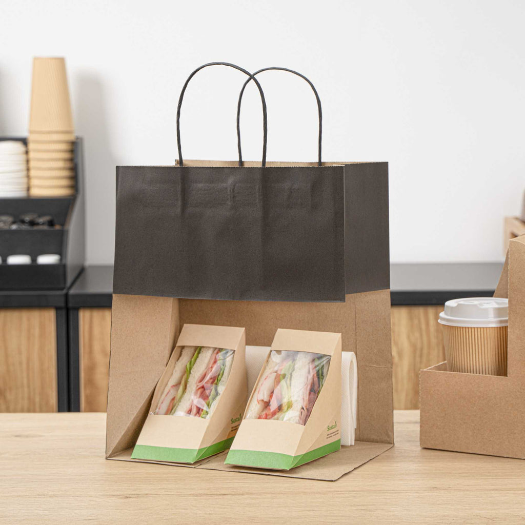 Saving Nature Black Paper Medium Retail Bag - with Handles - 10" x 6 3/4" x 12" - 100 count box