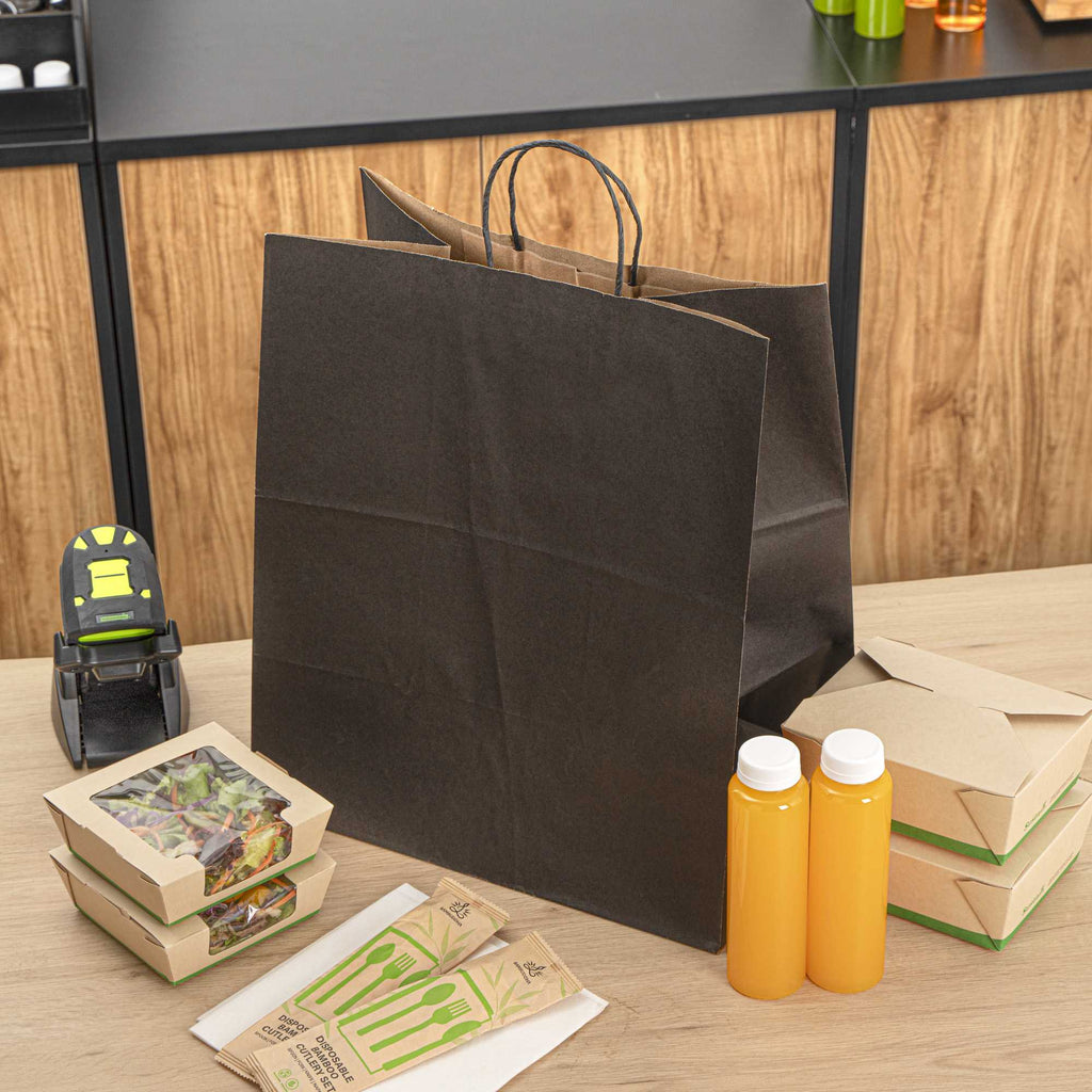 Saving Nature Black Paper Large Retail Bag - with Handles - 16" x 9 3/4" x 17 1/4" - 100 count box