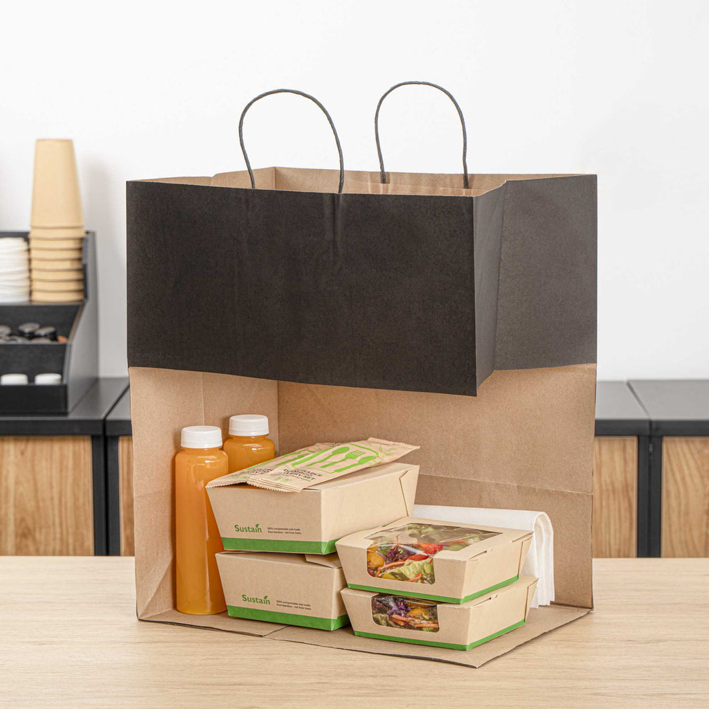 Saving Nature Black Paper Large Retail Bag - with Handles - 16" x 9 3/4" x 17 1/4" - 100 count box