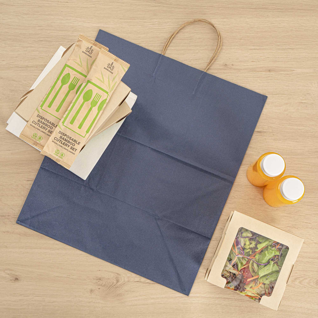 Saving Nature Dark Blue Paper Large Retail Bag - with Handles - 16" x 9 3/4" x 17 1/4" - 100 count box
