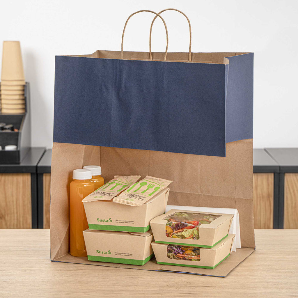 Saving Nature Dark Blue Paper Large Retail Bag - with Handles - 16" x 9 3/4" x 17 1/4" - 100 count box