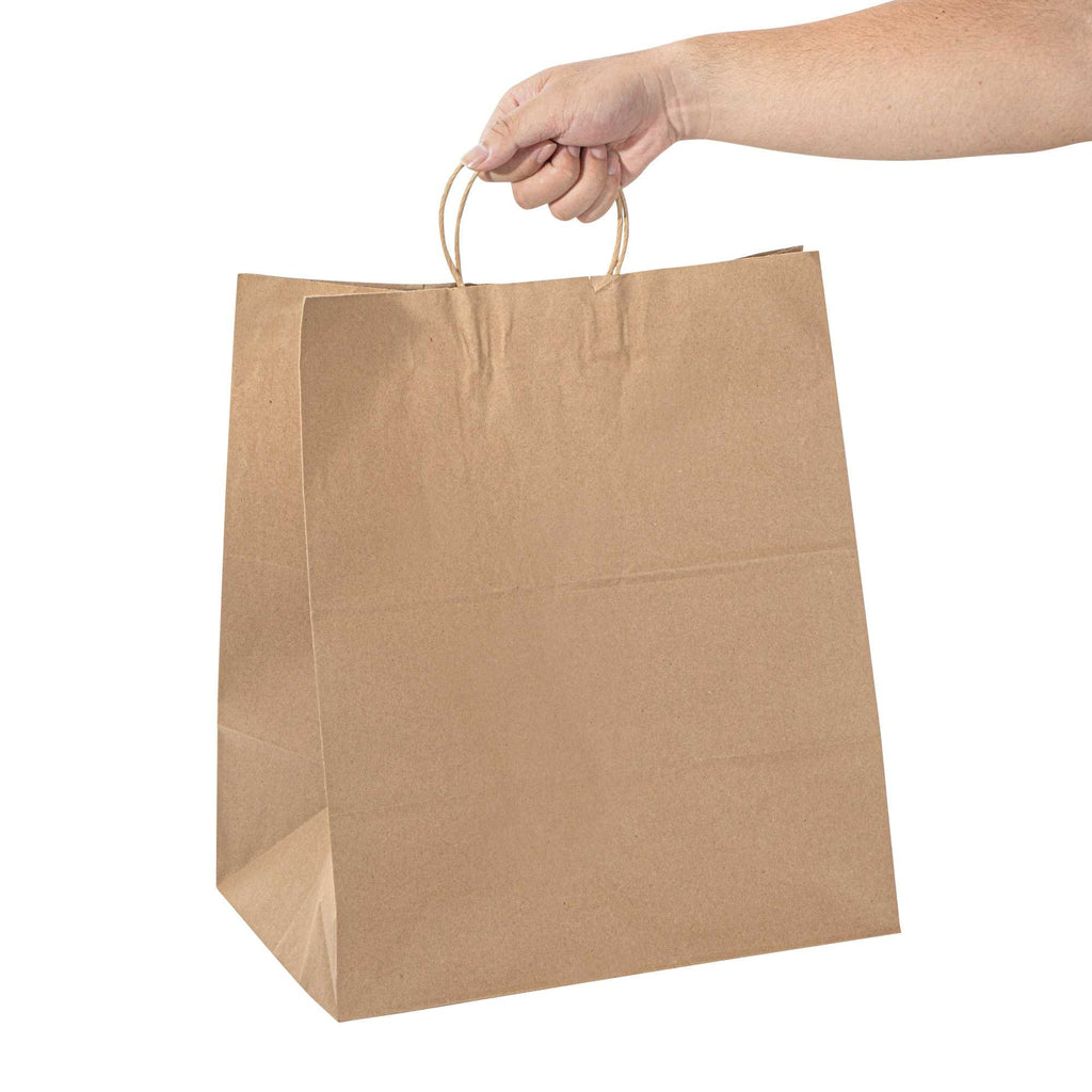 Saving Nature Kraft Paper Large Retail Bag - with Handles - 16" x 9 3/4" x 17 1/4" - 100 count box