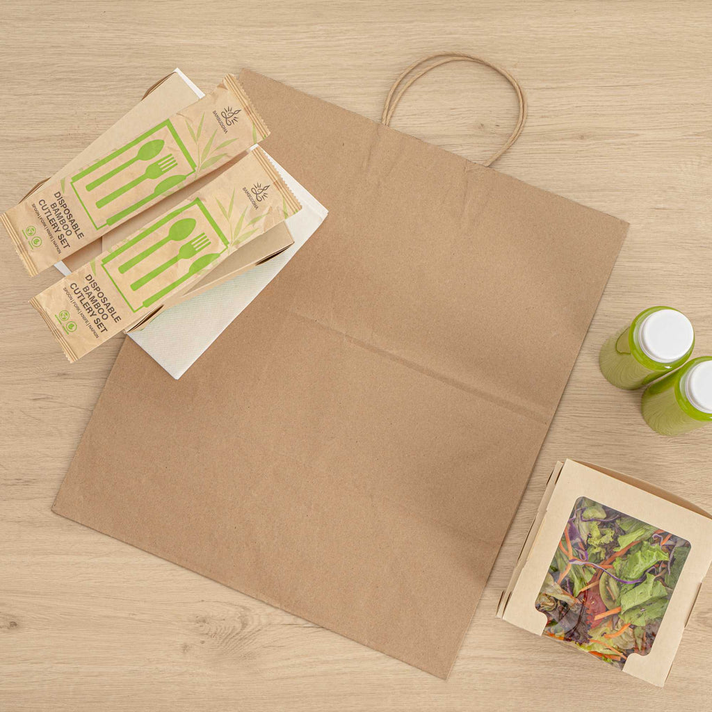Saving Nature Kraft Paper Large Retail Bag - with Handles - 16" x 9 3/4" x 17 1/4" - 100 count box