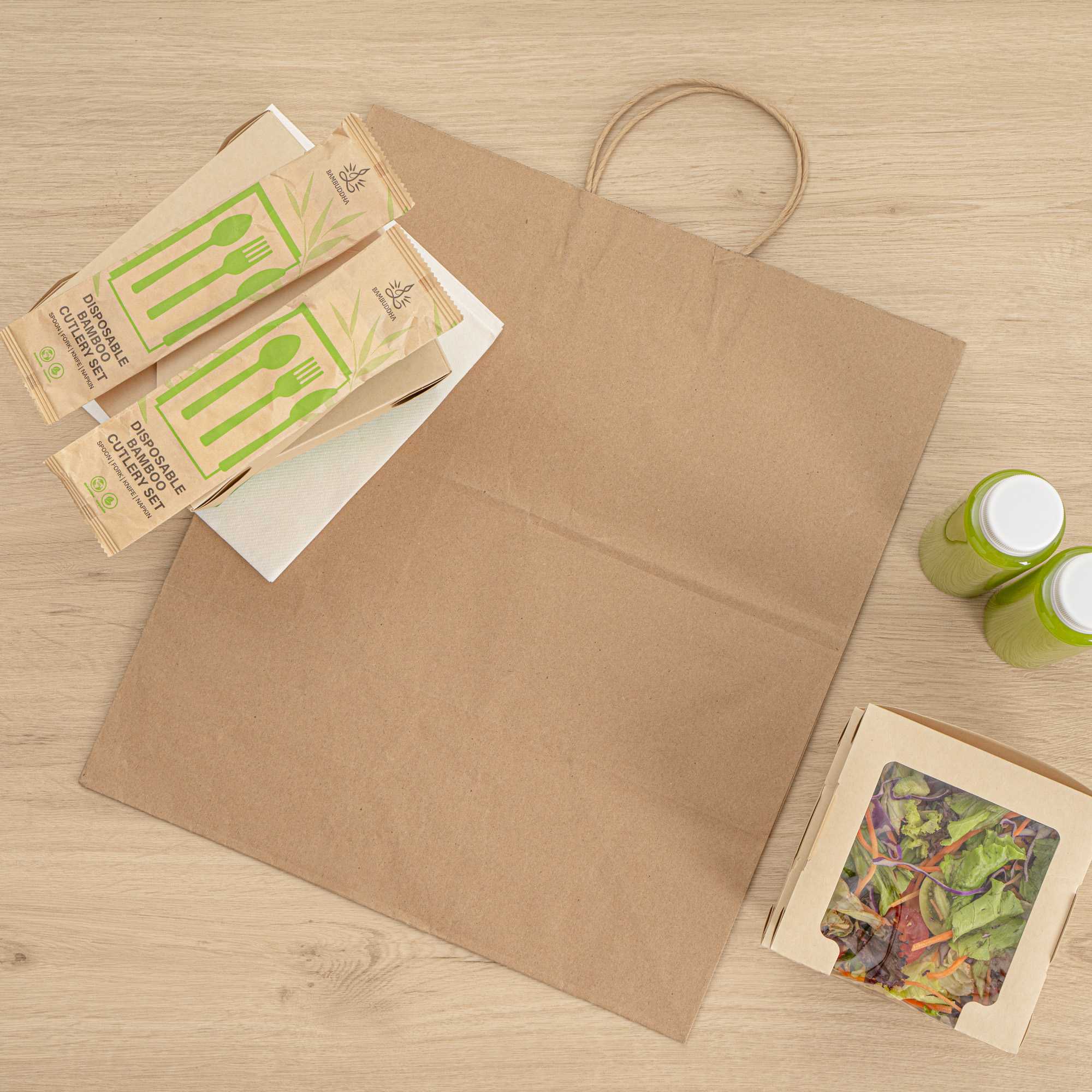 Saving Nature Kraft Paper Large Retail Bag - with Handles - 16" x 9 3/4" x 17 1/4" - 100 count box