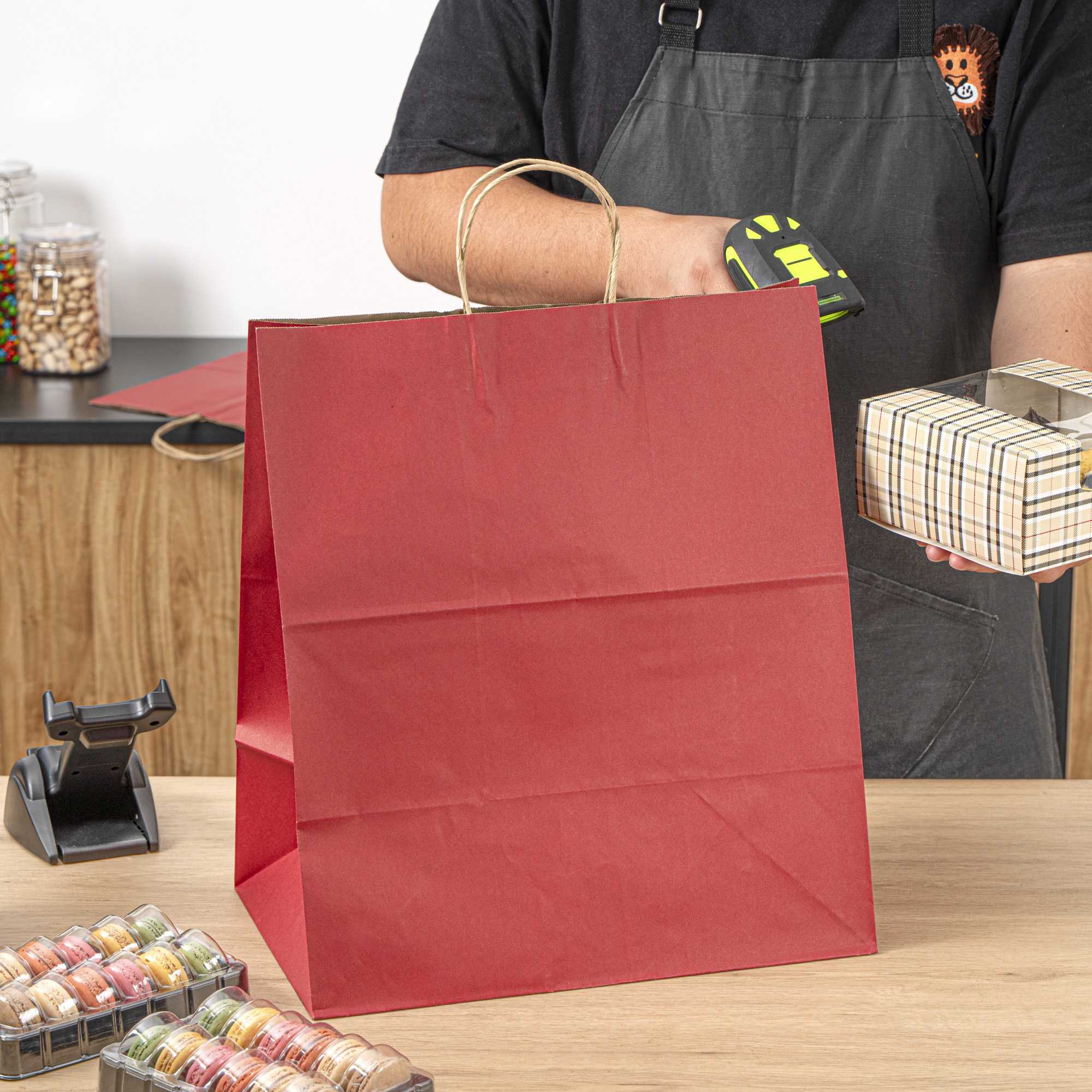 Saving Nature Red Paper Large Retail Bag - with Handles - 16" x 9 3/4" x 17 1/4" - 100 count box