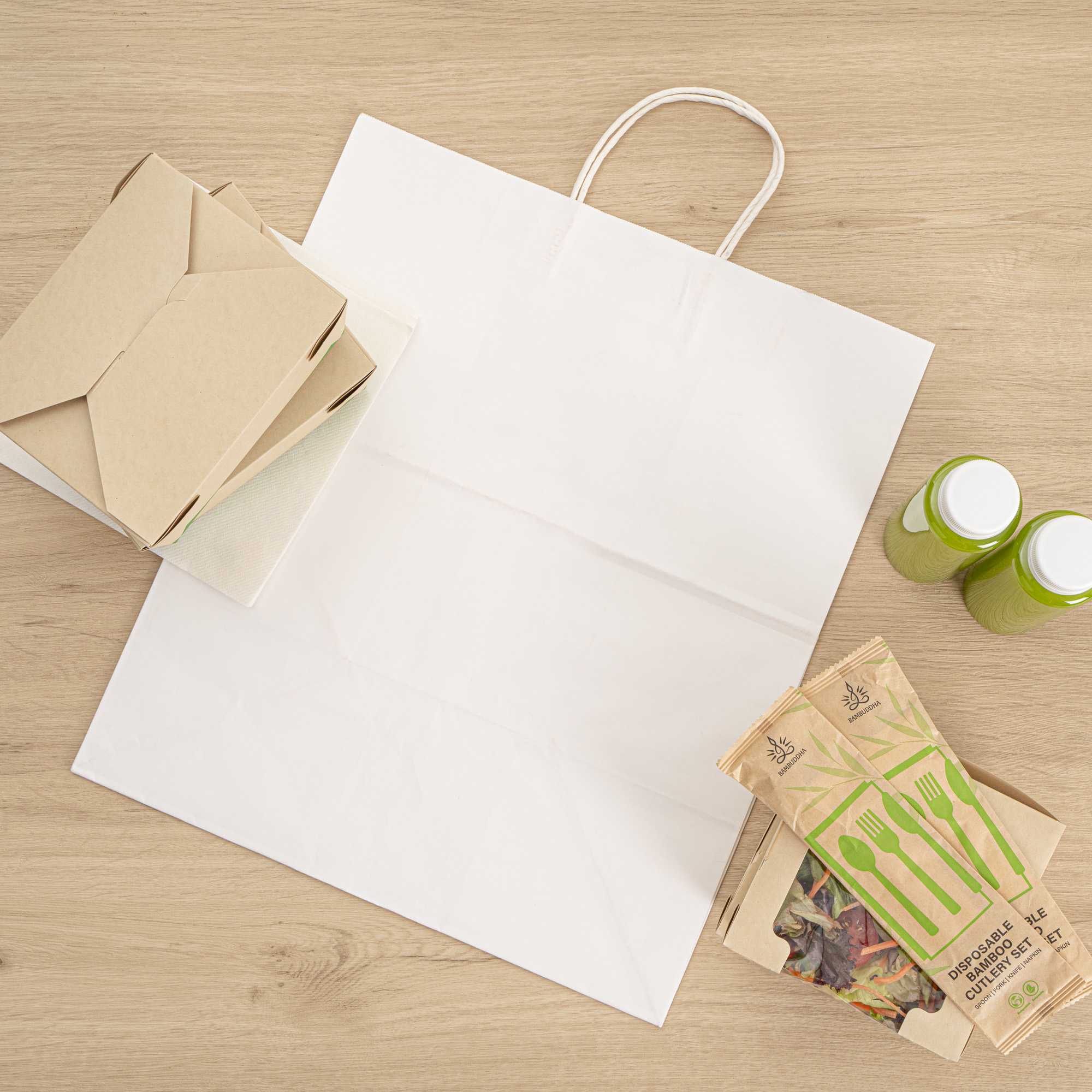 Saving Nature White Paper Large Retail Bag - with Handles - 16" x 9 3/4" x 17 1/4" - 100 count box