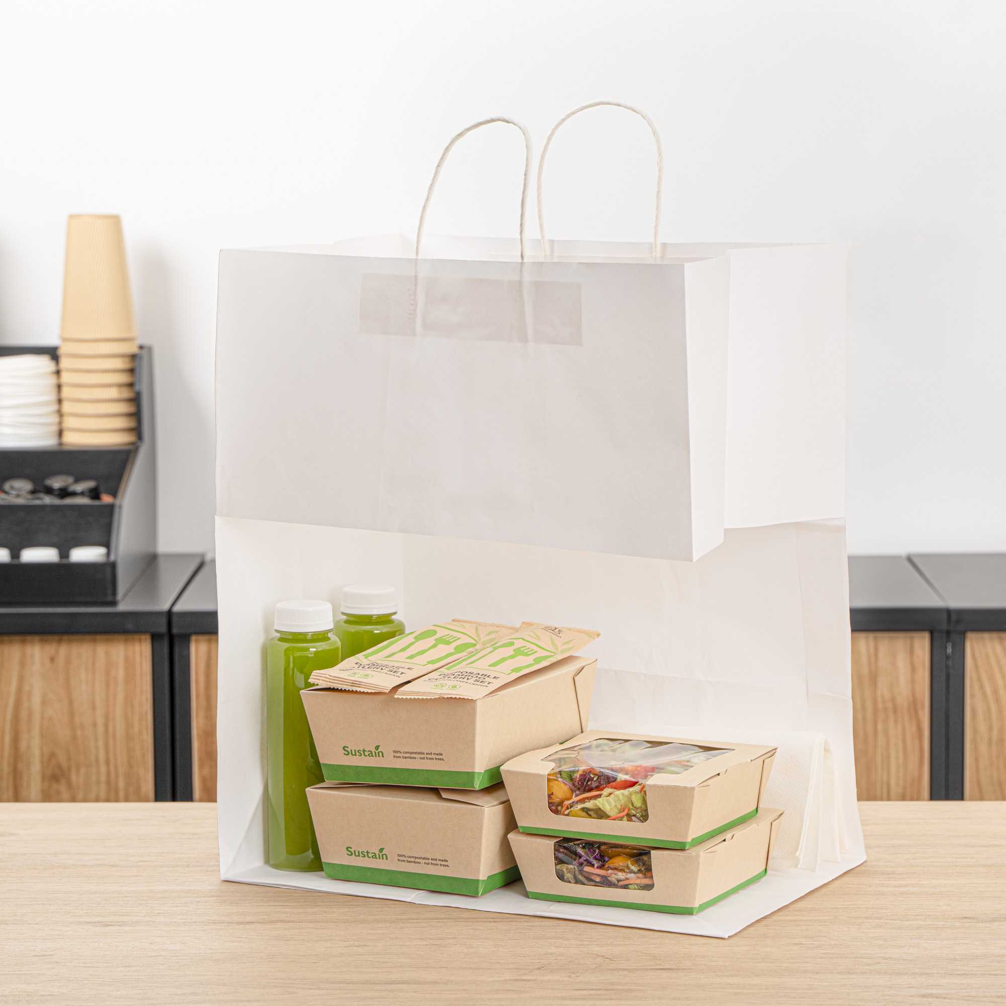 Saving Nature White Paper Large Retail Bag - with Handles - 16" x 9 3/4" x 17 1/4" - 100 count box