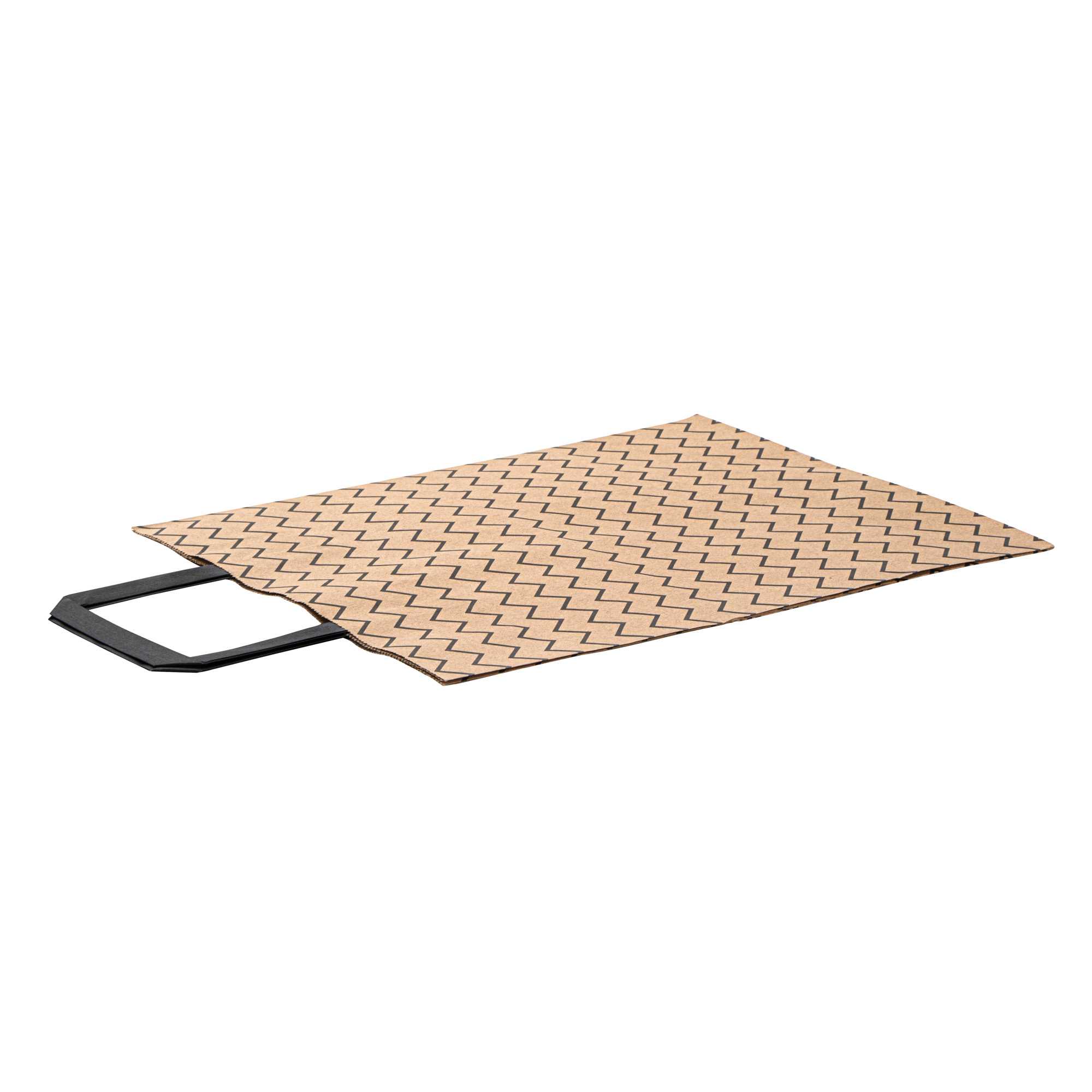 Saving Nature Kraft Paper Medium Retail Bag - Black Zig Zag, with Handles - 10" x 6 3/4" x 12" - 100 count box