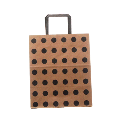 Saving Nature Kraft Paper Medium Retail Bag - Black Polka Dot, with Handles - 10" x 6 3/4" x 12" - 100 count box