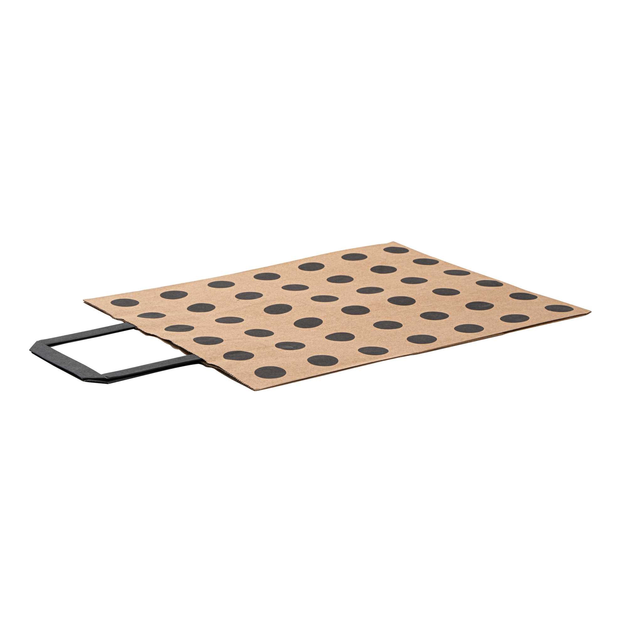 Saving Nature Kraft Paper Medium Retail Bag - Black Polka Dot, with Handles - 10" x 6 3/4" x 12" - 100 count box
