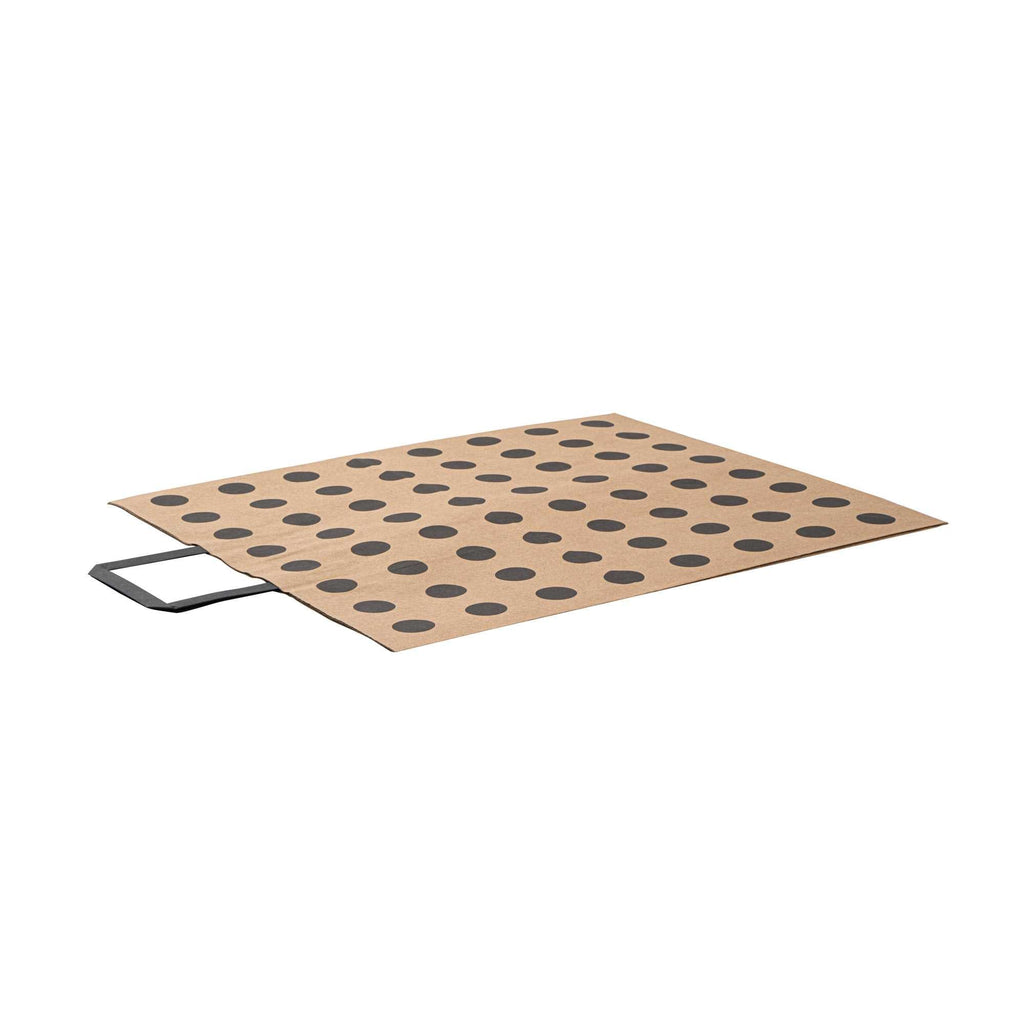 Saving Nature Kraft Paper Large Retail Bag - Black Polka Dot, with Handles - 16" x 9 3/4" x 17 1/4" - 100 count box