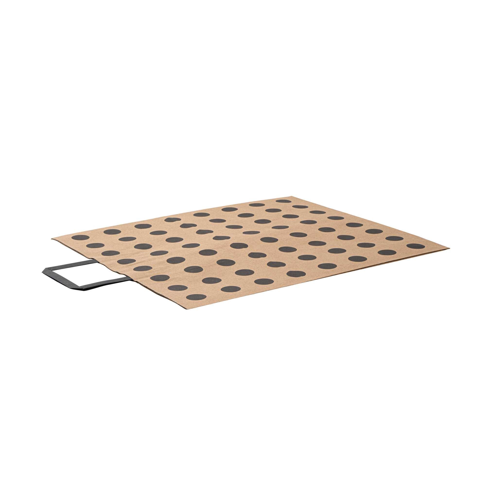 Saving Nature Kraft Paper Large Retail Bag - Black Polka Dot, with Handles - 16" x 9 3/4" x 17 1/4" - 100 count box