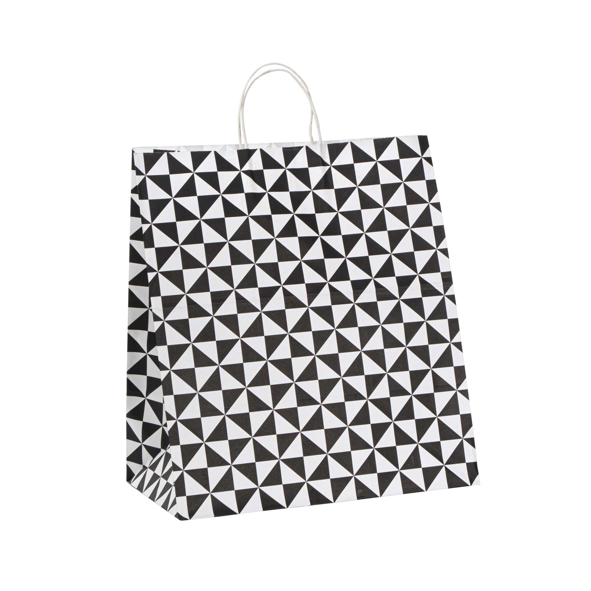 Vogue White Paper Large Shopping Bag - Black Geo Print, with Handles - 16" x 9 3/4" x 17 1/4" - 100 count box