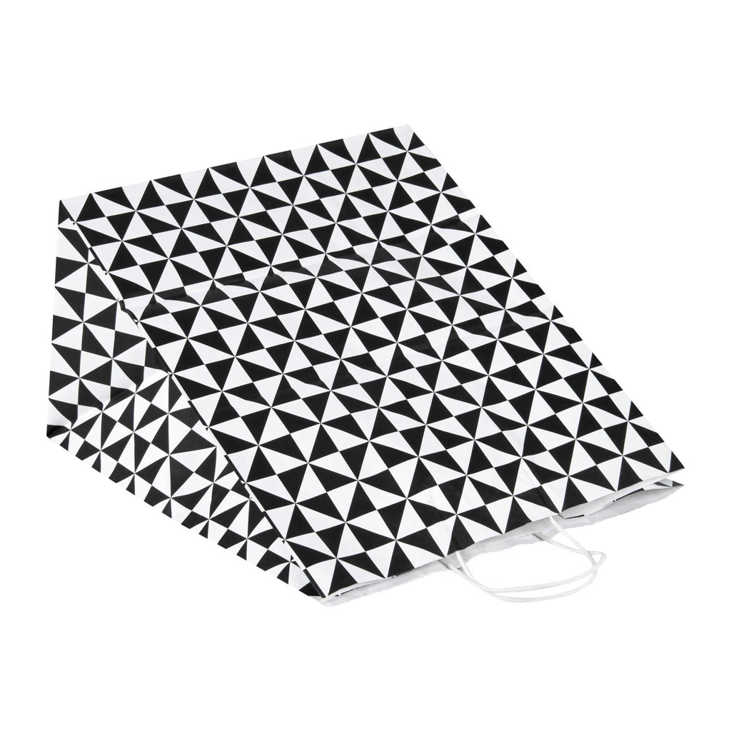 Vogue White Paper Large Shopping Bag - Black Geo Print, with Handles - 16" x 9 3/4" x 17 1/4" - 100 count box