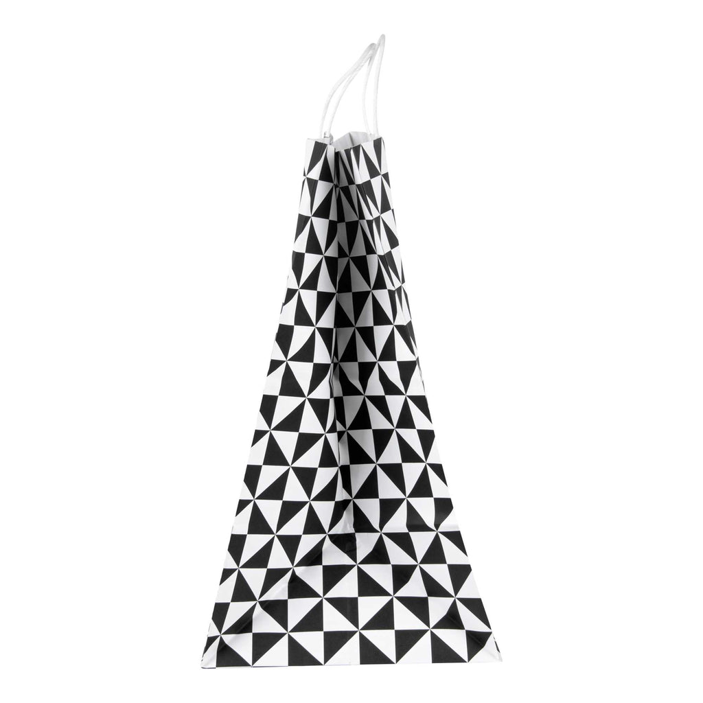 Vogue White Paper Large Shopping Bag - Black Geo Print, with Handles - 16" x 9 3/4" x 17 1/4" - 100 count box