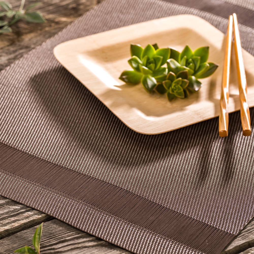 Artisan Stripe Brown Vinyl Woven Placemat - 16" x 12" - 6 count box