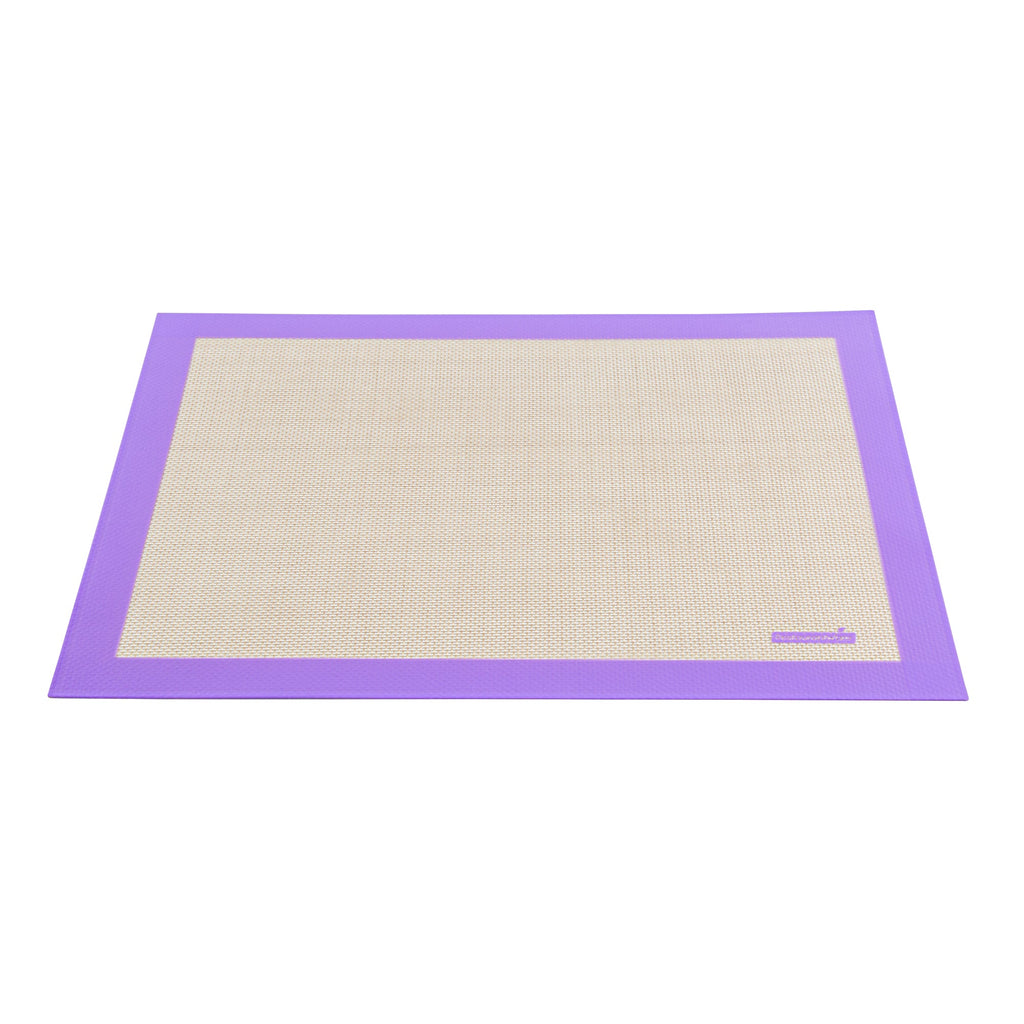 Pastry Tek Rectangle Tan and Purple Silicone Half Size Baking Mat - Allergen Safe, Color-Coded - 11 3/4" x 15 3/4" - 1 count box