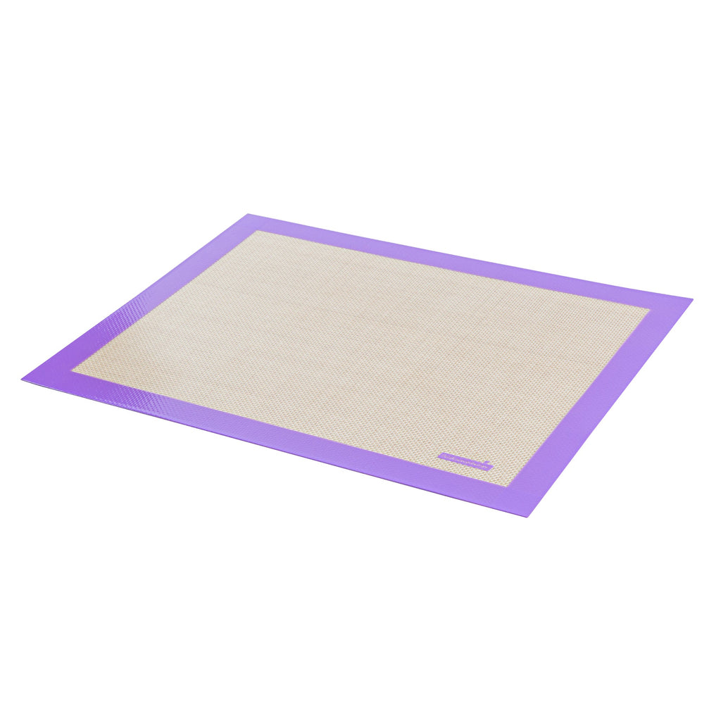Pastry Tek Rectangle Tan and Purple Silicone Half Size Baking Mat - Allergen Safe, Color-Coded - 11 3/4" x 15 3/4" - 1 count box