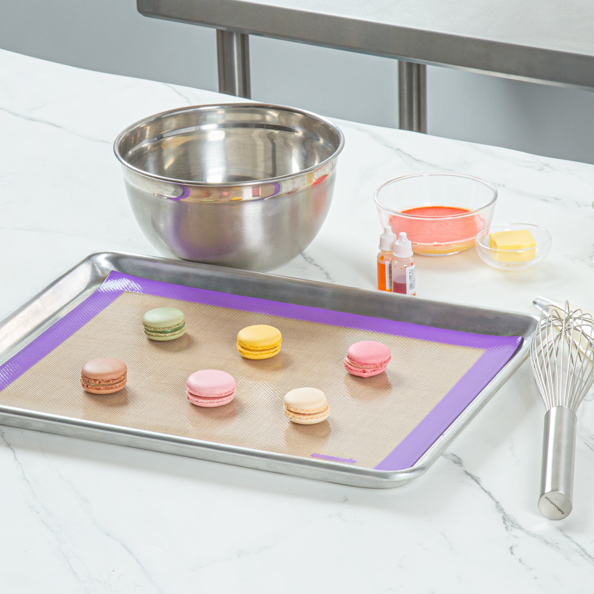 Pastry Tek Rectangle Tan and Purple Silicone Half Size Baking Mat - Allergen Safe, Color-Coded - 11 3/4" x 15 3/4" - 1 count box