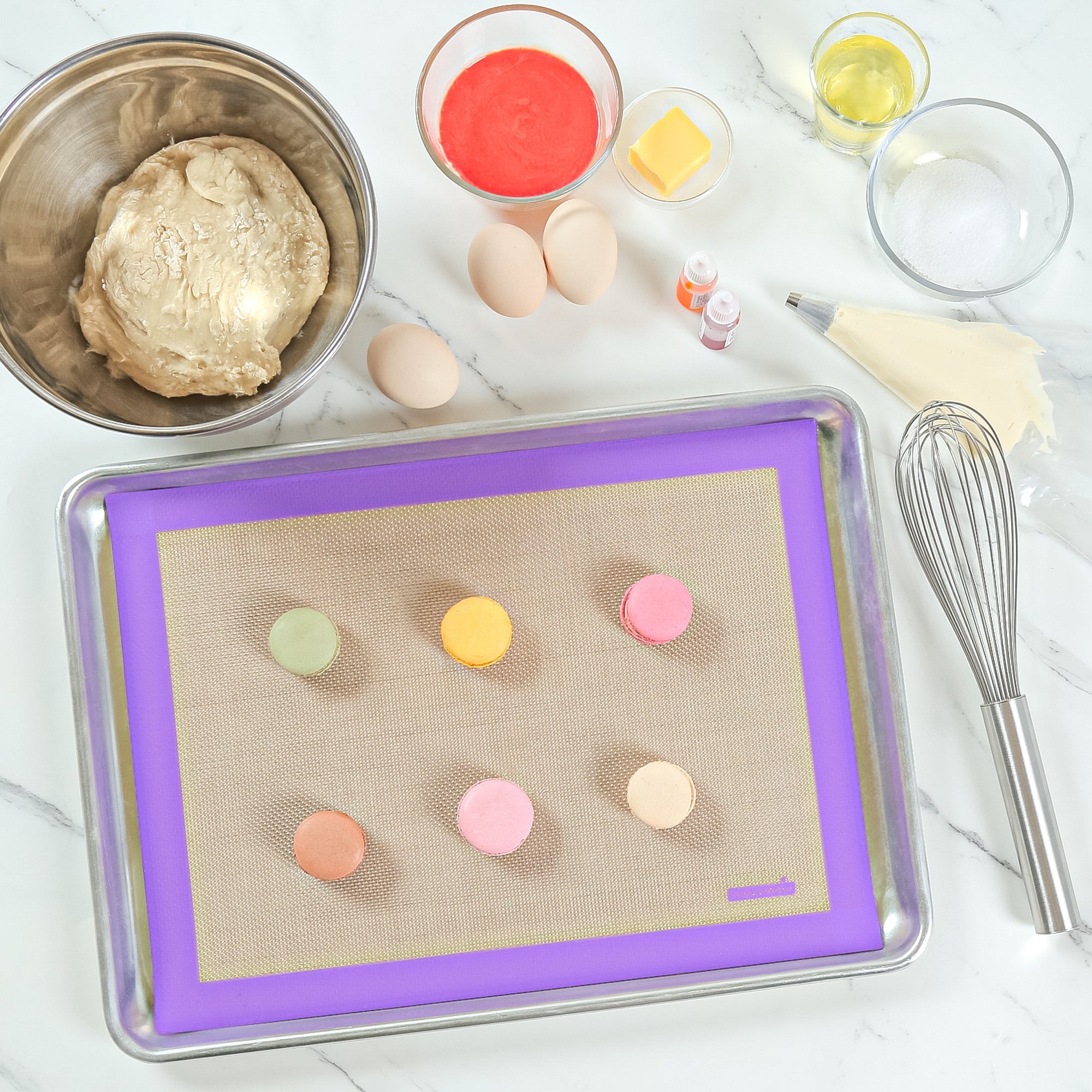 Pastry Tek Rectangle Tan and Purple Silicone Half Size Baking Mat - Allergen Safe, Color-Coded - 11 3/4" x 15 3/4" - 1 count box