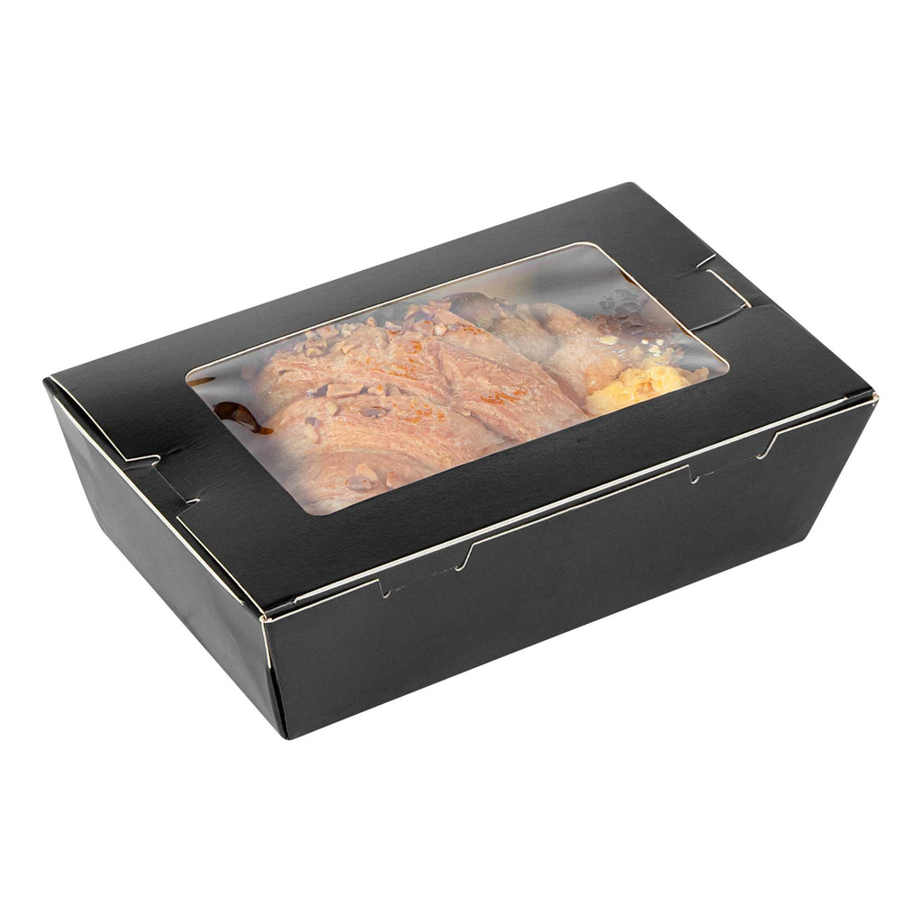 Cafe Vision 21 oz Black Paper Small Take Out Container - Hinge Lock - 6 1/4" x 4" x 1 3/4" - 200 count box