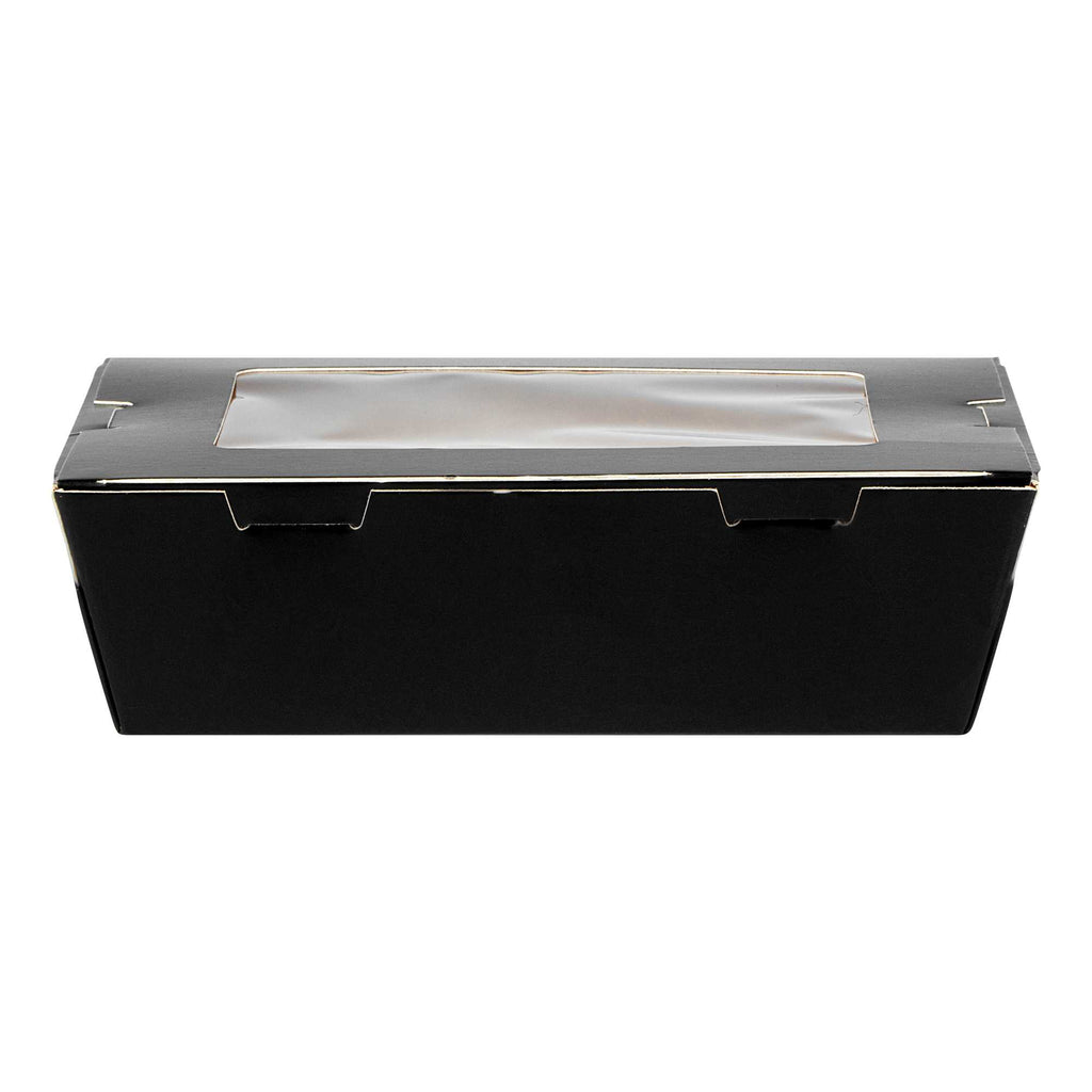 Cafe Vision 21 oz Black Paper Small Take Out Container - Hinge Lock - 6 1/4" x 4" x 1 3/4" - 50 count box