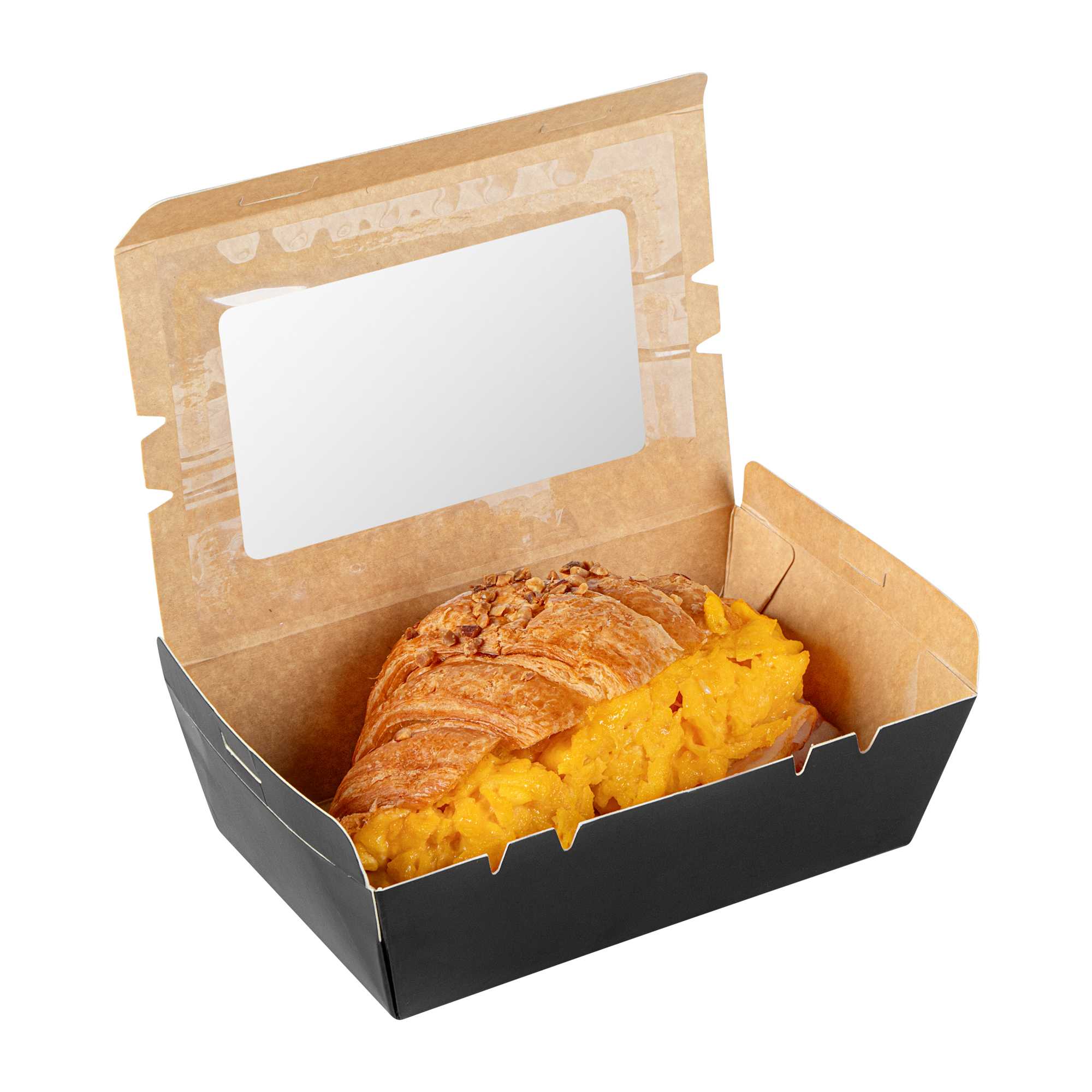 Cafe Vision 21 oz Black Paper Small Take Out Container - Hinge Lock - 6 1/4" x 4" x 1 3/4" - 200 count box