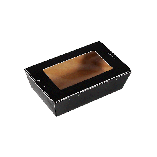 Cafe Vision 21 oz Black Paper Small Take Out Container - Hinge Lock - 6 1/4" x 4" x 1 3/4" - 200 count box