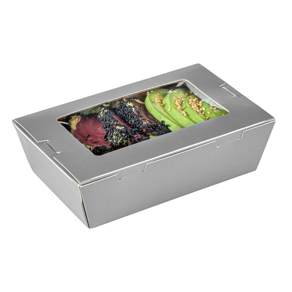 Cafe Vision 21 oz Gray Paper Take Out Container - Hinge Lock - 6 1/4" x 4" x 1 3/4" - 200 count box