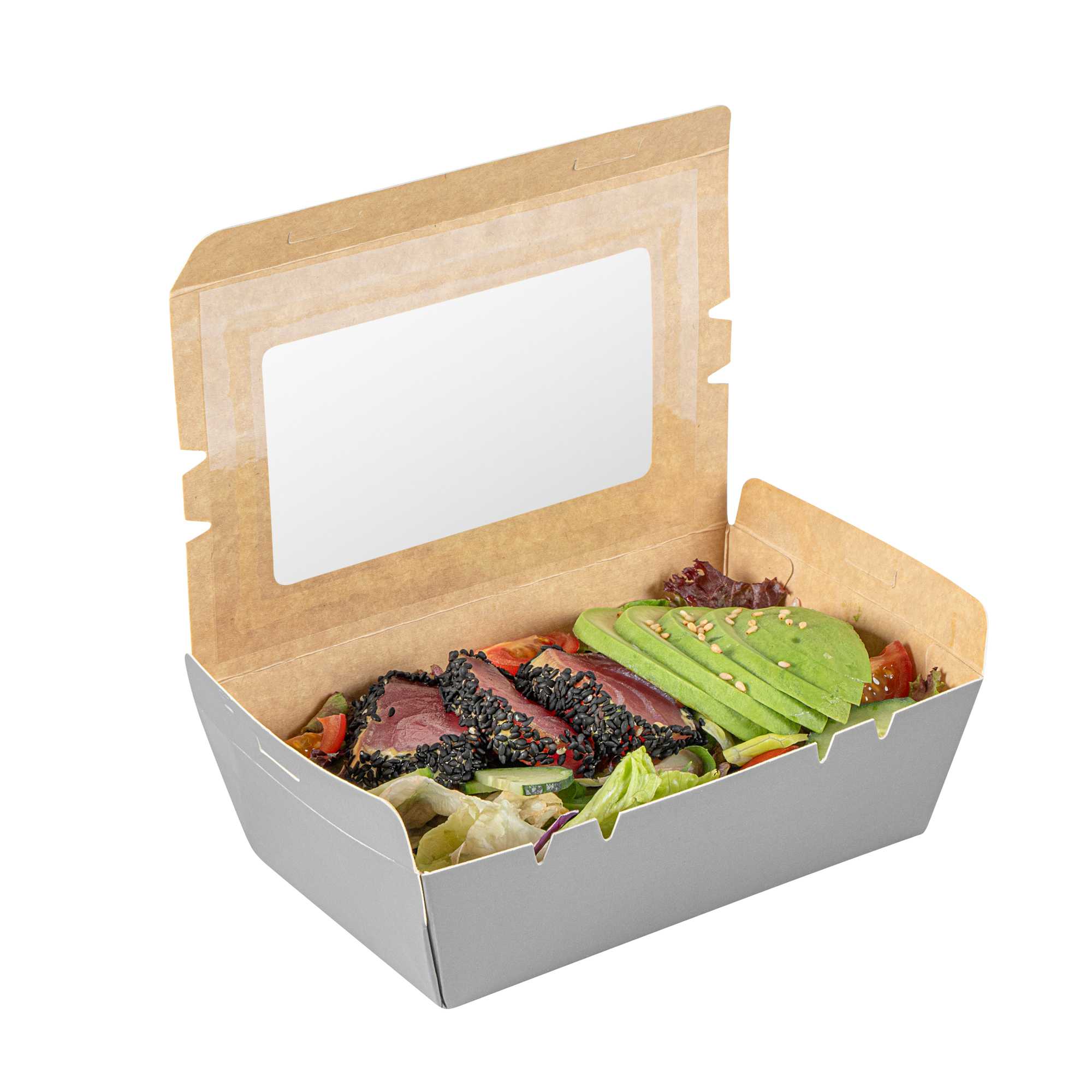Cafe Vision 21 oz Gray Paper Take Out Container - Hinge Lock - 6 1/4" x 4" x 1 3/4" - 50 count box