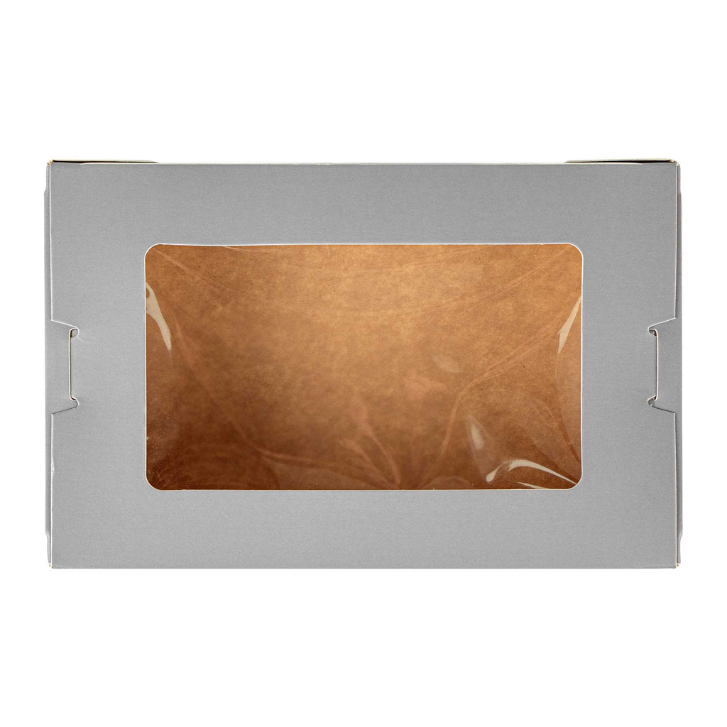 Cafe Vision 21 oz Gray Paper Take Out Container - Hinge Lock - 6 1/4" x 4" x 1 3/4" - 50 count box