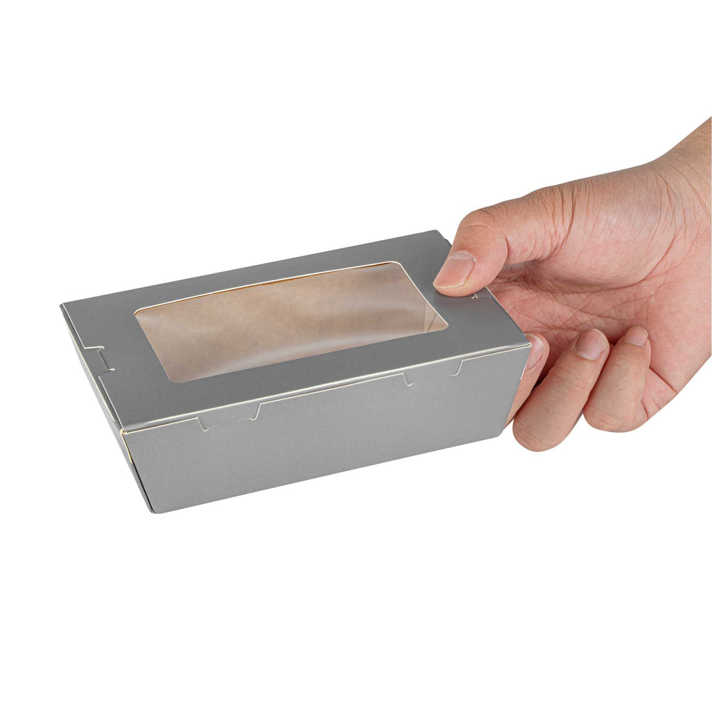 Cafe Vision 21 oz Gray Paper Take Out Container - Hinge Lock - 6 1/4" x 4" x 1 3/4" - 200 count box