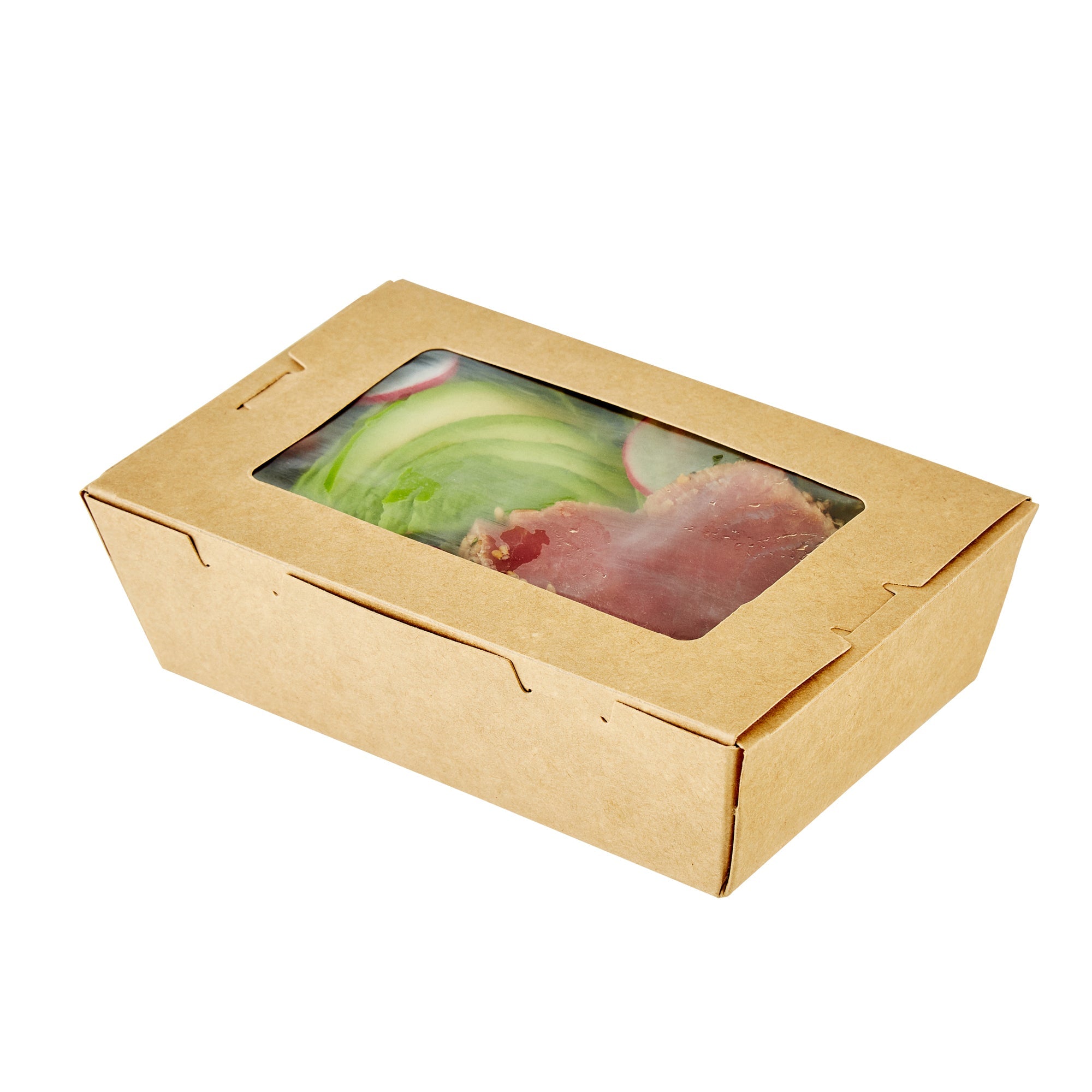 Cafe Vision 21 oz Kraft Paper Small Take Out Container - Hinge Lock - 6 1/4'' x 4'' x 1 3/4'' - 50 count box