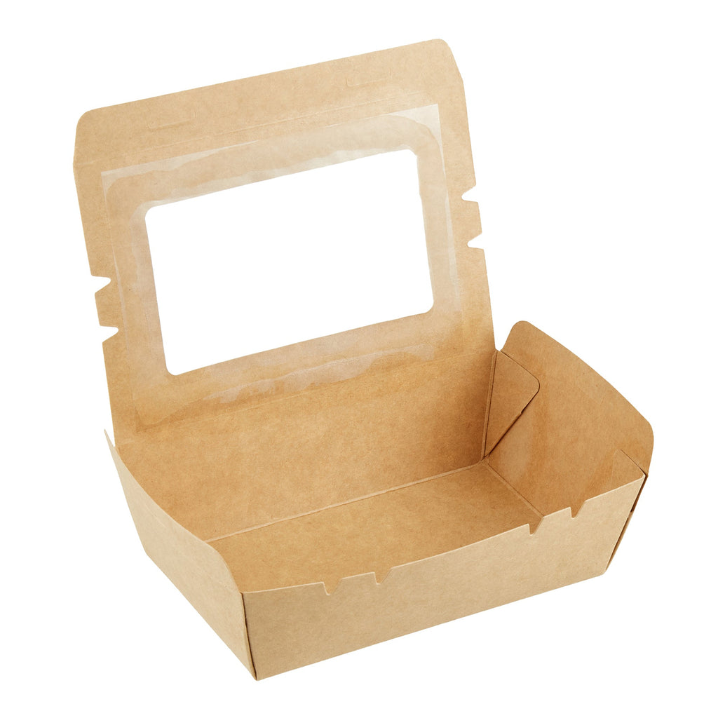 Cafe Vision 21 oz Kraft Paper Small Take Out Container - Hinge Lock - 6 1/4'' x 4'' x 1 3/4'' - 50 count box