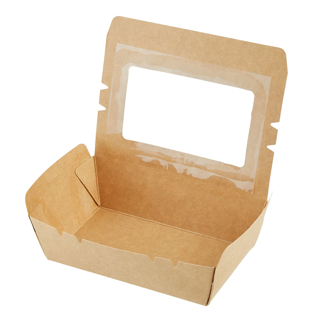 Cafe Vision 21 oz Kraft Paper Small Take Out Container - Hinge Lock - 6 1/4'' x 4'' x 1 3/4'' - 50 count box