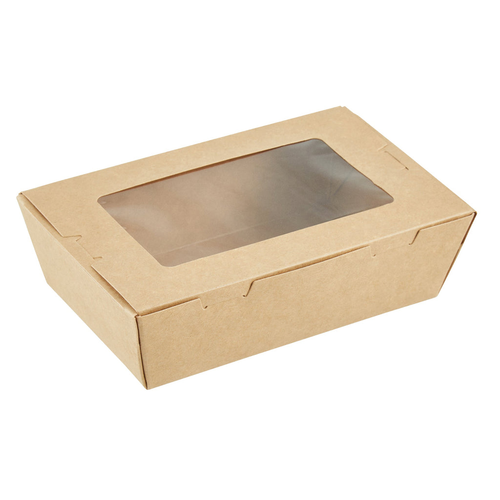 Cafe Vision 21 oz Kraft Paper Small Take Out Container - Hinge Lock - 6 1/4'' x 4'' x 1 3/4'' - 50 count box