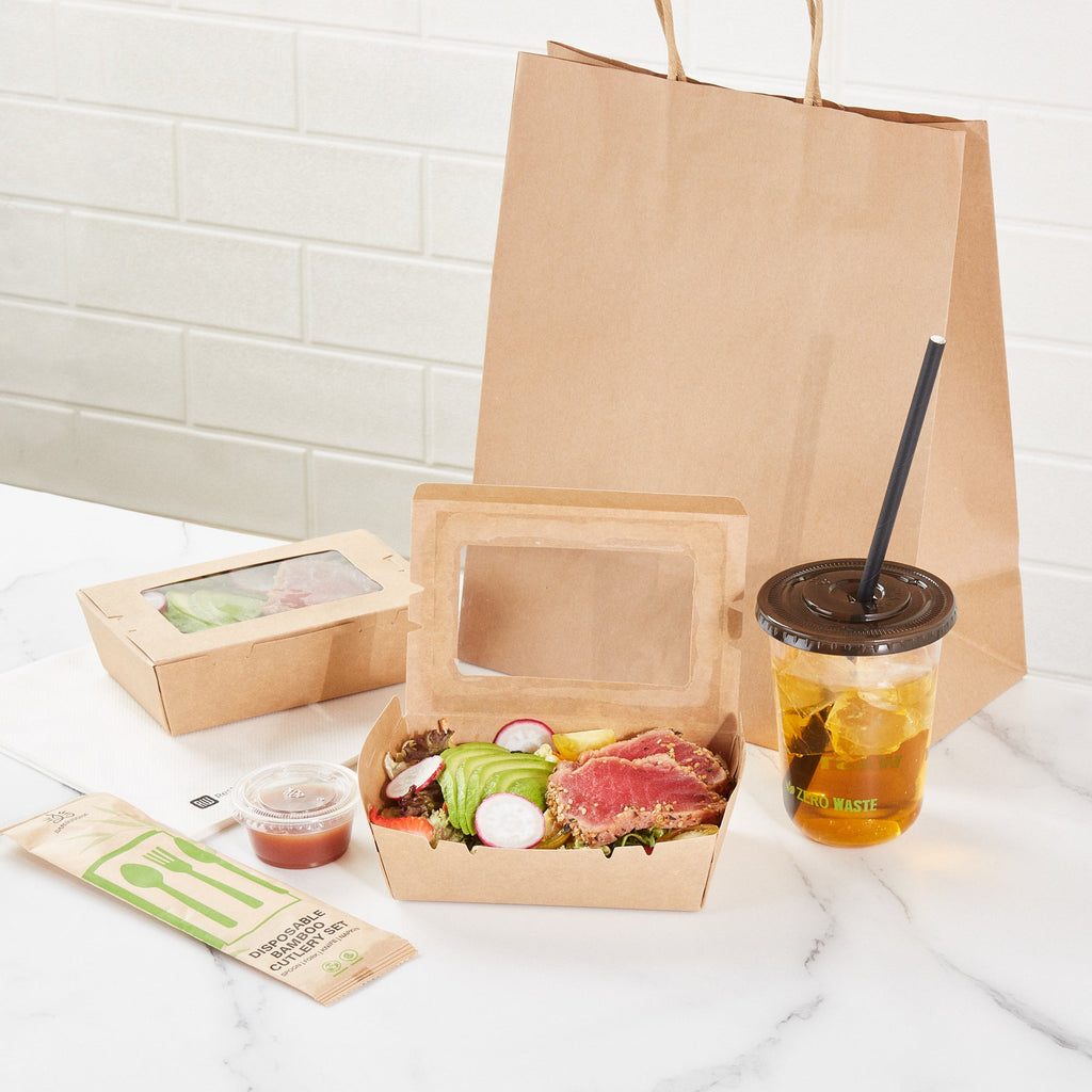 Cafe Vision 21 oz Kraft Paper Small Take Out Container - Hinge Lock - 6 1/4'' x 4'' x 1 3/4'' - 50 count box