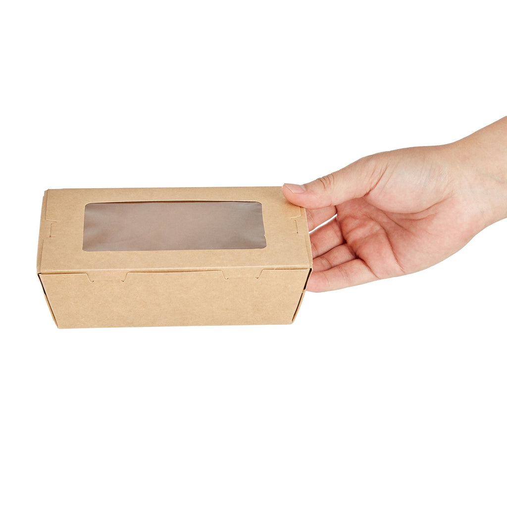 Cafe Vision 21 oz Kraft Paper Small Take Out Container - Hinge Lock - 6 1/4'' x 4'' x 1 3/4'' - 200 count box