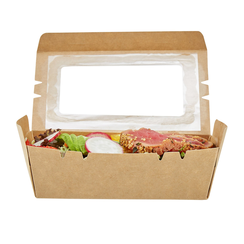Cafe Vision 21 oz Kraft Paper Small Take Out Container - Hinge Lock - 6 1/4'' x 4'' x 1 3/4'' - 200 count box