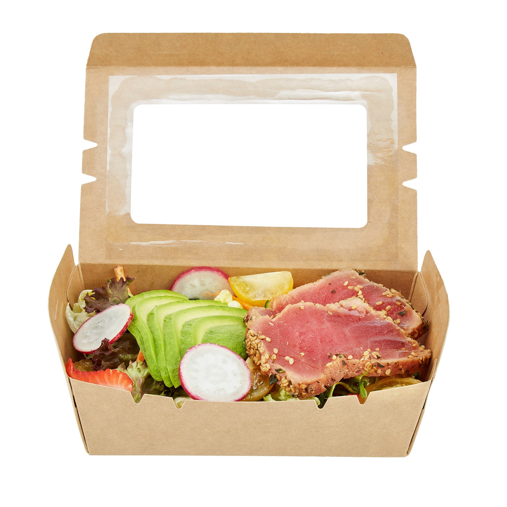 Cafe Vision 21 oz Kraft Paper Small Take Out Container - Hinge Lock - 6 1/4'' x 4'' x 1 3/4'' - 200 count box